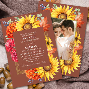 Terracotta Elegant Autumn Watercolor Floral Photo Invitation