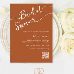 Terracotta Elegant Calligraphy Bridal Shower  Invitation