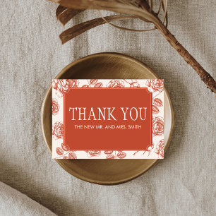 Terracotta Elegant Chinoiserie Wedding Thank You Card