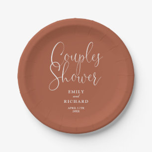 Terracotta Elegant Couples Bridal Wedding Shower Paper Plate
