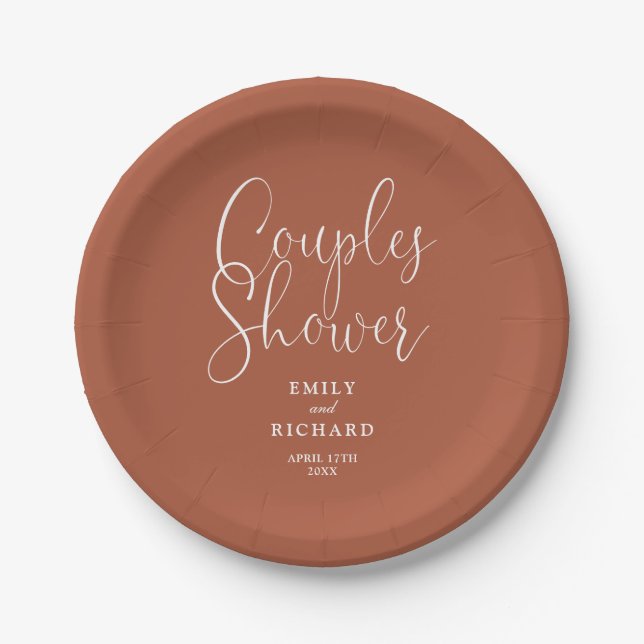 Terracotta Elegant Couples Bridal Wedding Shower Paper Plate (Front)