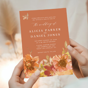 Terracotta elegant fall watercolor floral wedding invitation