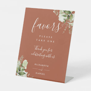 Terracotta Elegant Floral Greenery Favours Pedestal Sign