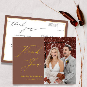 Terracotta Elegant Gold Script Wedding Thank You Postcard