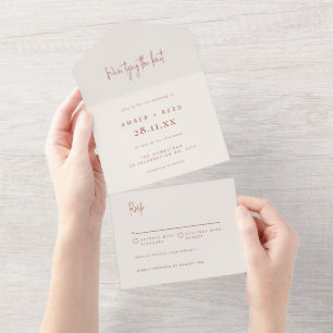 Terracotta Elegant Minimalist Tear Off Wedding   All In One Invitation
