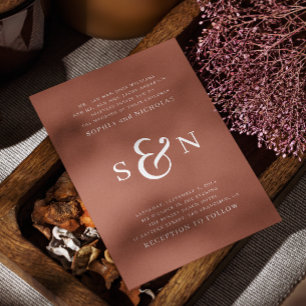 Terracotta elegant minimalist typography wedding invitation