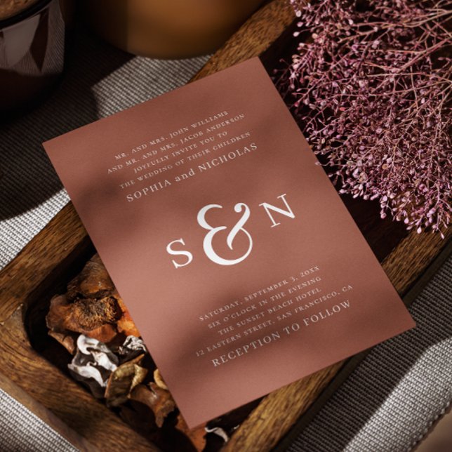 Terracotta elegant minimalist typography wedding invitation (Creator Uploaded)