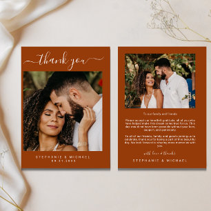 Terracotta Elegant Modern 2 Photo Wedding Thank You Card