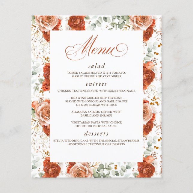 Terracotta Elegant Modern Wedding Menu (Front)