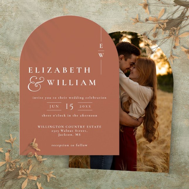 Terracotta Elegant Monogram Photo Wedding Arch Invitation (Terracotta Elegant Monogram Photo Wedding Arch Invitation)