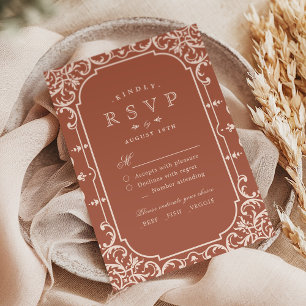 Terracotta elegant romantic vintage wedding RSVP Card