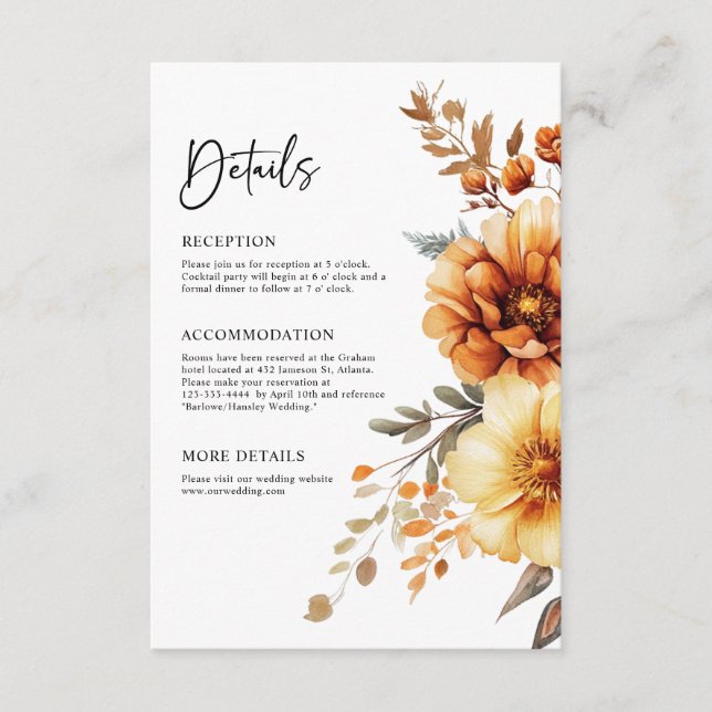 Terracotta Elegant Rustic Boho Wedding Details Enclosure Card (Front)