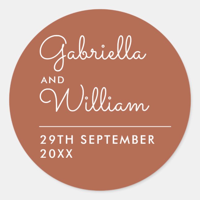 Terracotta Elegant Script Favour Classic Round Sticker (Front)