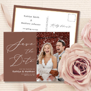 Terracotta Elegant Script Modern Save The Date Announcement Postcard