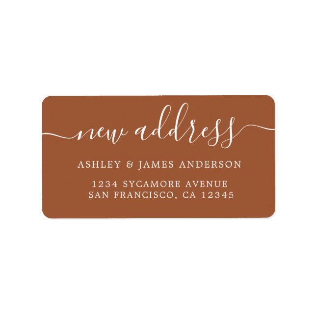 Terracotta Elegant Script New Address Label (Front)