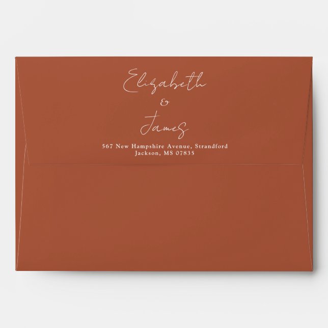 Terracotta Elegant Script Return Address Envelope (Back (Top Flap))