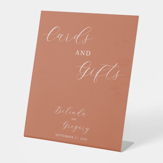 Terracotta Elegant Script Wedding Cards & Gifts Pedestal Sign (Front)