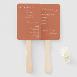 Terracotta Elegant Script Wedding Program  Hand Fan