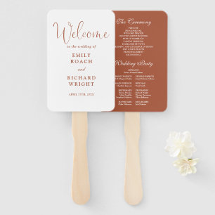 Terracotta Elegant Script Wedding Program Hand Fan