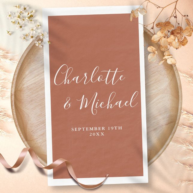 Terracotta Elegant Signature Script Wedding Napkin (Terracotta Elegant Signature Script Wedding Paper Guest Towels)