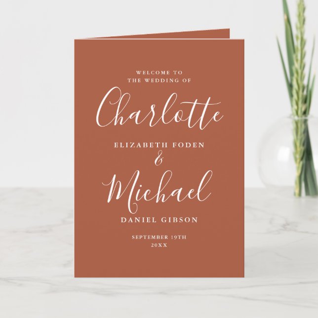 Terracotta Elegant Signature Script Wedding Programme (Front)
