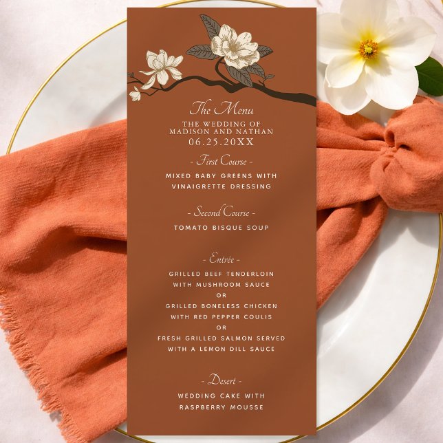 Terracotta Elegant Vintage Magnolia Wedding Menu (Creator Uploaded)