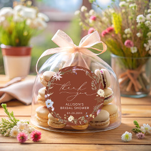 Terracotta Elegant Wildflower Floral Bridal Shower Classic Round Sticker