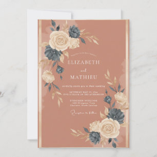Terracotta Embellished Floral Wedding Invitation