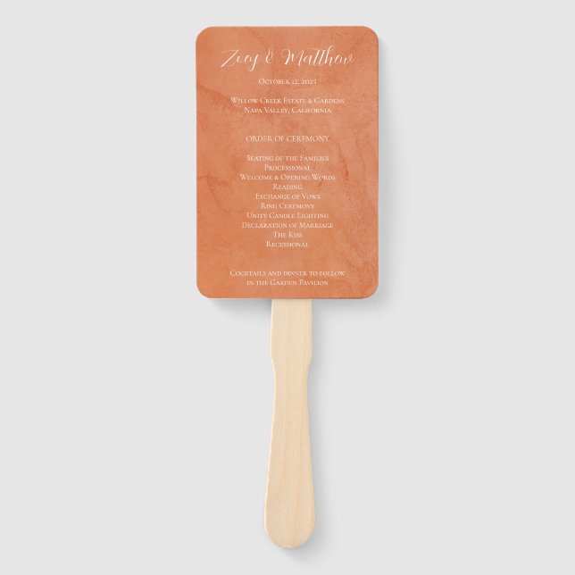 Terracotta Eucalyptus Burgundy Orange Floral Hand Fan (Front)