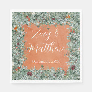 Terracotta Eucalyptus Burgundy Orange Floral Napkin