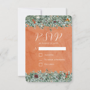 Terracotta Eucalyptus Burgundy Orange Floral RSVP Card