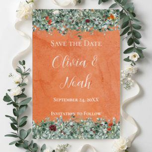 Terracotta Eucalyptus Burgundy Orange Floral STD Invitation