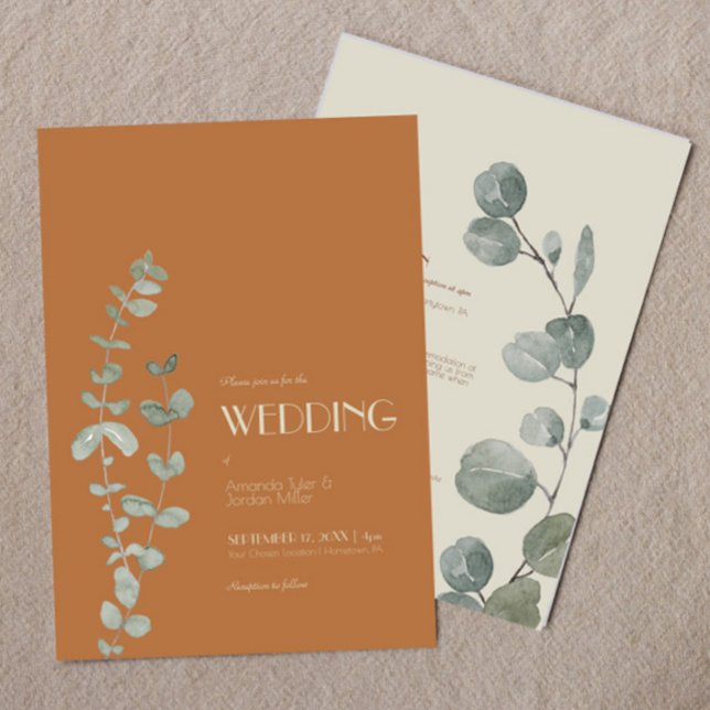 Terracotta Eucalyptus Deco All In One Wedding Invitation (Creator Uploaded)
