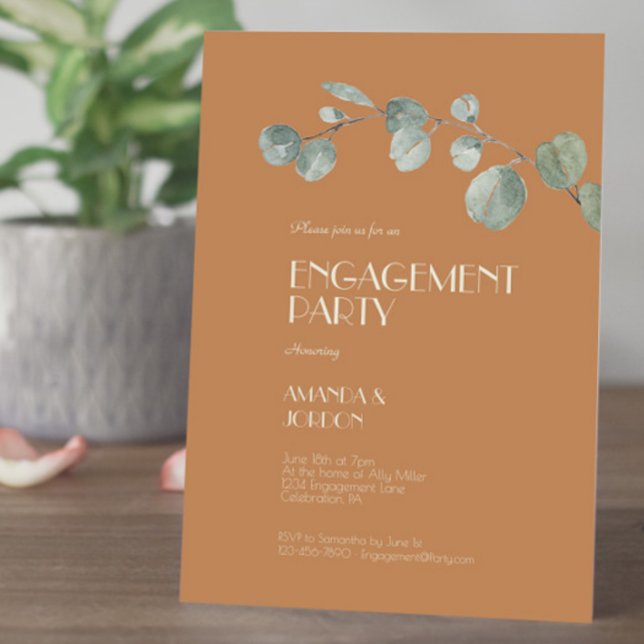 Terracotta Eucalyptus Deco Engagement Party Invitation (Creator Uploaded)