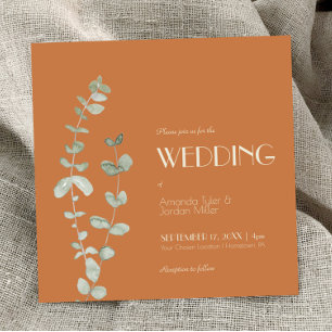 Terracotta Eucalyptus Deco Square Wedding Invitation