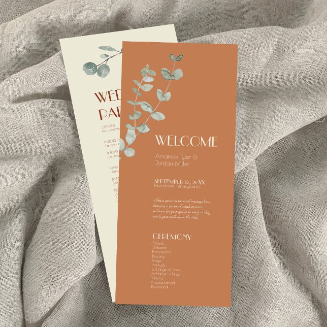 Terracotta Eucalyptus Deco Wedding Program Programme (Creator Uploaded)