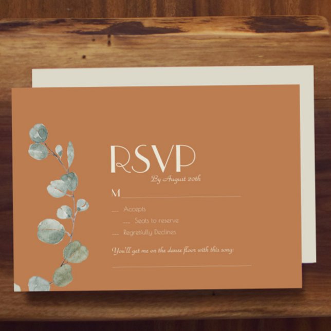 Terracotta Eucalyptus Deco Wedding Song Request RSVP Card (Creator Uploaded)