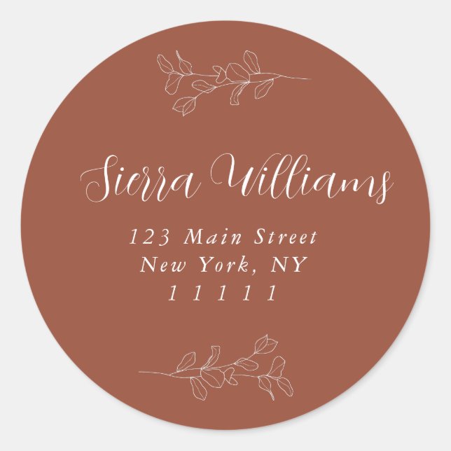 Terracotta Eucalyptus Round Return Address Label (Front)