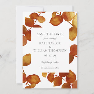 Terracotta Eucalyptus Watercolor Save the Date Invitation