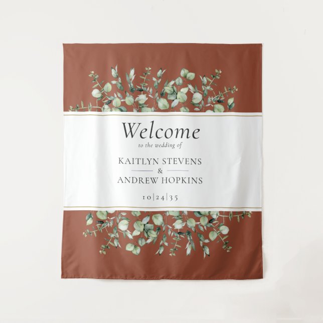 Terracotta Eucalyptus Wedding Welcome  Tapestry (Front)