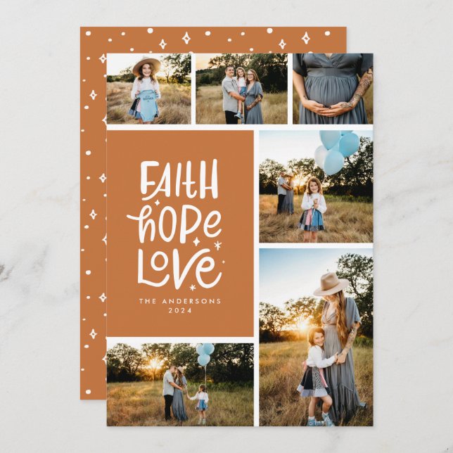 Terracotta faith hope love multiple Photo Holiday Card (Front/Back)