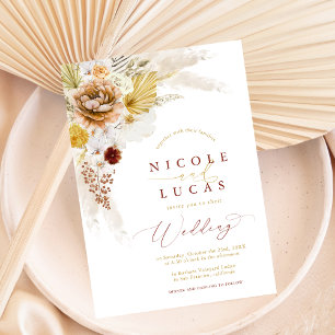 Terracotta Fall Autumn Boho Pampas Grass Wedding Invitation