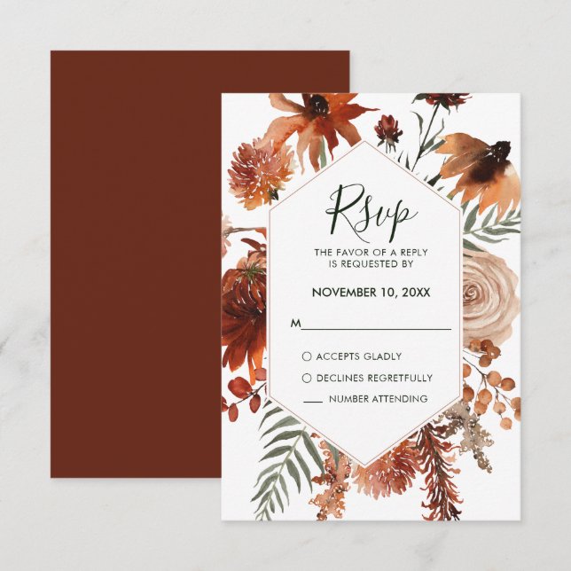 Terracotta Fall Autumn RSVP Wedding Response Card (Front/Back)