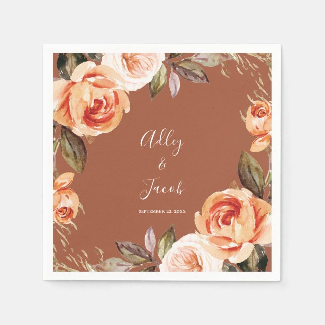 Terracotta Fall Boho Floral Wedding Napkin (Front)