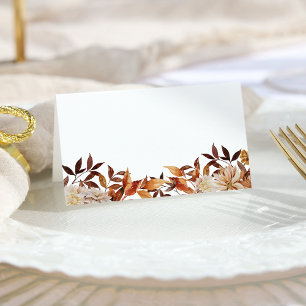 Terracotta Fall Copper Watercolor Leaves Place Card