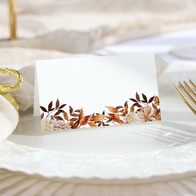 Terracotta Fall Copper Watercolor Leaves  Place Card (White Terracotta Fall Copper Watercolor Leaves Place Card by Painted Paperie
)