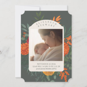 Terracotta Fall Floral 2 Photo Birth Announcement