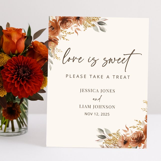 Terracotta Fall Floral Boho Wedding Favours Sign (Terracotta Fall Floral Boho Wedding Favors Sign)