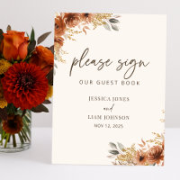 Terracotta Fall Floral Boho Wedding Guestbook Sign