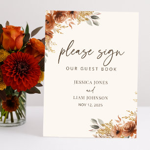 Terracotta Fall Floral Boho Wedding Guestbook Sign